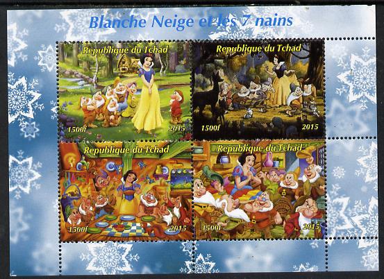 Chad 2015  Snow White & the 7 Dwarfs perf sheetlet containing 4 values unmounted mint. Note this item is privately produced and is offered purely on its thematic appeal. ..., stamps on disney.