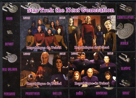 Chad 2015  Star Trek #2 - The Next Generation perf sheetlet containing 4 values unmounted mint. Note this item is privately produced and is offered purely on its thematic..., stamps on films, stamps on  tv , stamps on sci-fi, stamps on star trek, stamps on 