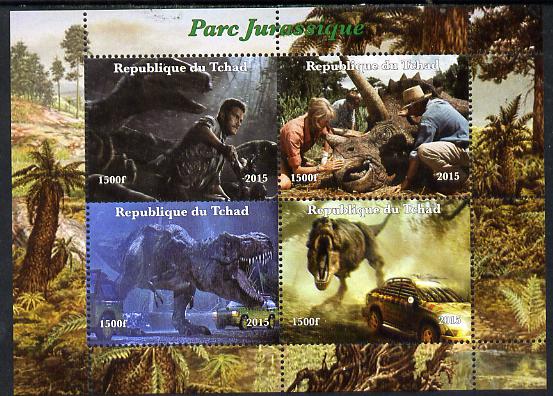 Chad 2015  Jurassic Park perf sheetlet containing 4 values unmounted mint. Note this item is privately produced and is offered purely on its thematic appeal. . , stamps on films, stamps on  tv , stamps on dinosaurs