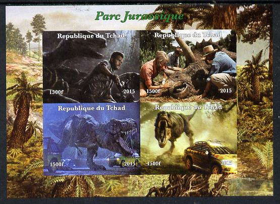 Chad 2015  Jurassic Park imperf sheetlet containing 4 values unmounted mint. Note this item is privately produced and is offered purely on its thematic appeal. . , stamps on films, stamps on  tv , stamps on dinosaurs