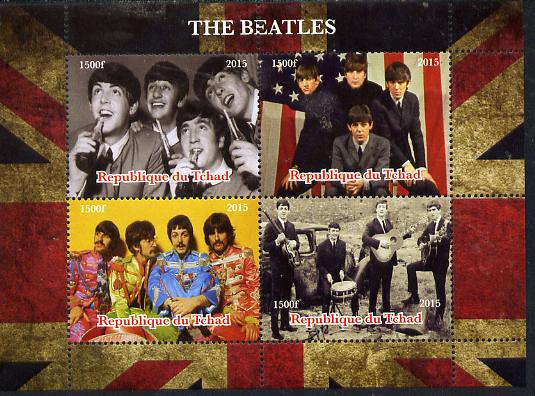 Chad 2015  The Beatles perf sheetlet containing 4 values unmounted mint. Note this item is privately produced and is offered purely on its thematic appeal. . , stamps on music, stamps on pops, stamps on rock, stamps on beatles