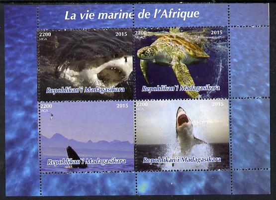 Madagascar 2015  Marine Life of Africa perf sheetlet containing 4 values unmounted mint. Note this item is privately produced and is offered purely on its thematic appeal, stamps on marine life, stamps on whales, stamps on turtles