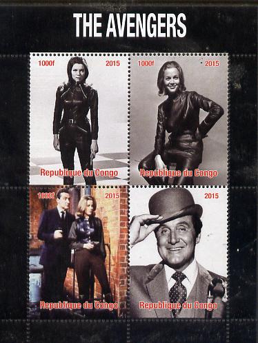 Congo 2015 The Avengers (TV series) perf sheetlet containing 4 values unmounted mint. Note this item is privately produced and is offered purely on its thematic appeal, stamps on films, stamps on  tv , stamps on 