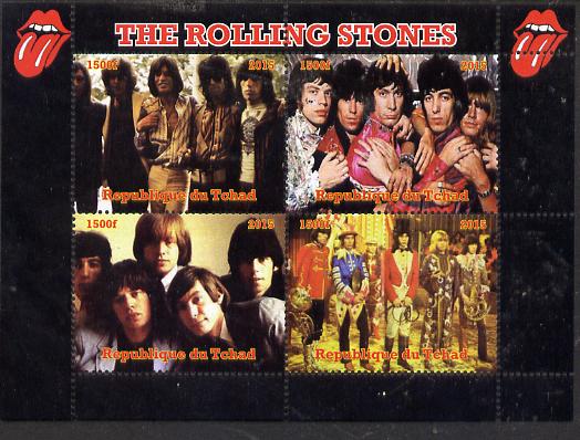 Chad 2015 The Rolling Stones perf sheetlet containing 4 values unmounted mint. Note this item is privately produced and is offered purely on its thematic appeal. . , stamps on personalities, stamps on stones, stamps on pops, stamps on music, stamps on rock