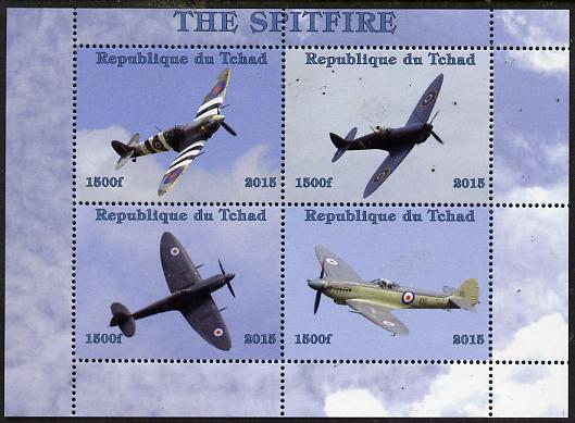 Chad 2015 The Spitfire perf sheetlet containing 4 values unmounted mint. Note this item is privately produced and is offered purely on its thematic appeal. . , stamps on aviation, stamps on spitfire, stamps on  ww2 , stamps on 