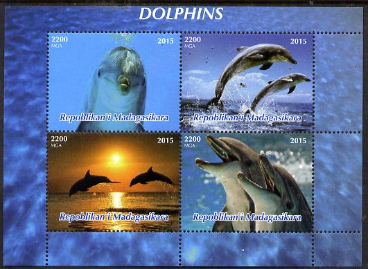 Madagascar 2015 Dolphins perf sheetlet containing 4 values unmounted mint. Note this item is privately produced and is offered purely on its thematic appeal, stamps on marine life, stamps on dolphins