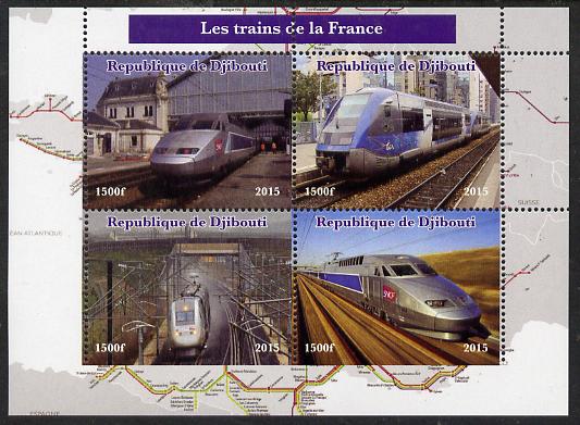 Djibouti 2015 Trains of France perf sheetlet containing 4 values unmounted mint. Note this item is privately produced and is offered purely on its thematic appeal, stamps on railways