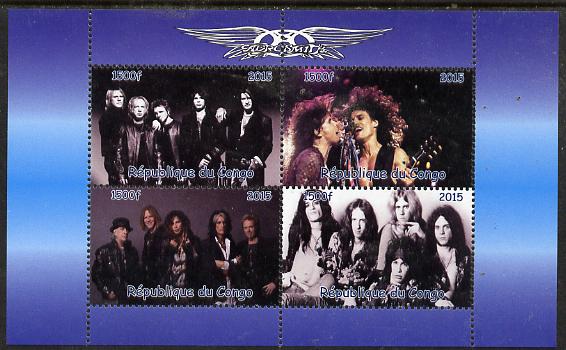 Congo 2015 Aerosmith #1 perf sheetlet containing 4 values unmounted mint. Note this item is privately produced and is offered purely on its thematic appeal, stamps on pops, stamps on rock, stamps on music