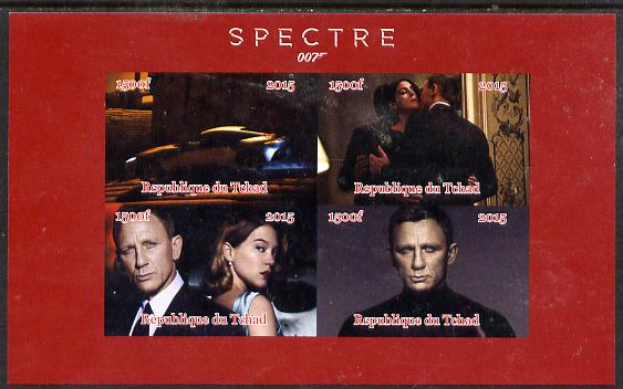 Chad 2015 Spectre (James Bond) #1 imperf sheetlet containing 4 values unmounted mint. Note this item is privately produced and is offered purely on its thematic appeal. ...., stamps on movies, stamps on films, stamps on  spy , stamps on cinena