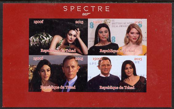 Chad 2015 Spectre (James Bond) #2 imperf sheetlet containing 4 values unmounted mint. Note this item is privately produced and is offered purely on its thematic appeal. ...., stamps on movies, stamps on films, stamps on  spy , stamps on cinena