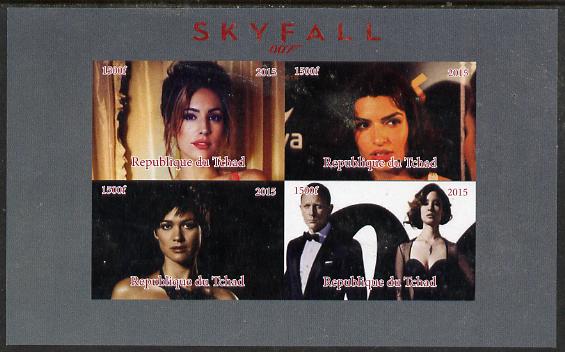 Chad 2015 Skyfall (James Bond) #1 imperf sheetlet containing 4 values unmounted mint. Note this item is privately produced and is offered purely on its thematic appeal. . , stamps on movies, stamps on films, stamps on  spy , stamps on cinena