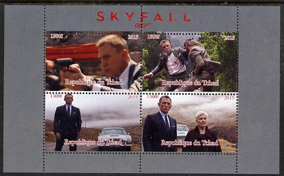 Chad 2015 Skyfall (James Bond) #2 perf sheetlet containing 4 values unmounted mint. Note this item is privately produced and is offered purely on its thematic appeal. . , stamps on movies, stamps on films, stamps on  spy , stamps on cinena