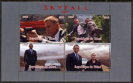 Chad 2015 Skyfall (James Bond) #2 imperf sheetlet containing 4 values unmounted mint. Note this item is privately produced and is offered purely on its thematic appeal. ...., stamps on movies, stamps on films, stamps on  spy , stamps on cinena
