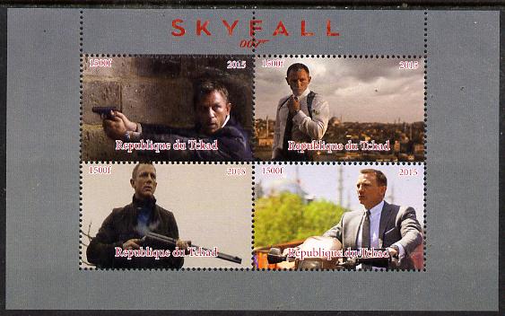 Chad 2015 Skyfall (James Bond) #3 perf sheetlet containing 4 values unmounted mint. Note this item is privately produced and is offered purely on its thematic appeal. . , stamps on movies, stamps on films, stamps on  spy , stamps on cinena