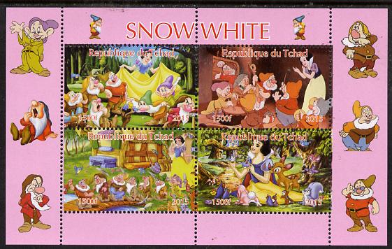 Chad 2015 Snow White #1 perf sheetlet containing 4 values unmounted mint. Note this item is privately produced and is offered purely on its thematic appeal, it has no pos..., stamps on movies, stamps on films, stamps on  disney , stamps on cinena