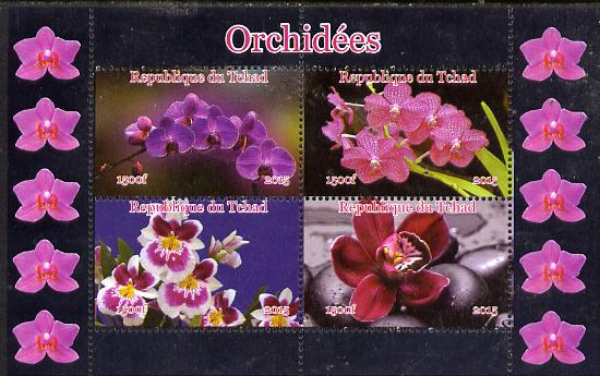 Chad 2015 Orchids #1 perf sheetlet containing 4 values unmounted mint. Note this item is privately produced and is offered purely on its thematic appeal. . , stamps on flowers, stamps on orchids