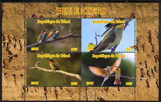 Chad 2015 Bee Eaters #2 perf sheetlet containing 4 values unmounted mint. Note this item is privately produced and is offered purely on its thematic appeal. . , stamps on birds, stamps on bee eaters, stamps on 