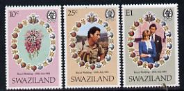 Swaziland 1981 Royal Wedding set of 3 unmounted mint, SG 376-78,  gutter pairs pro-rata, stamps on royalty, stamps on diana, stamps on charles, stamps on 