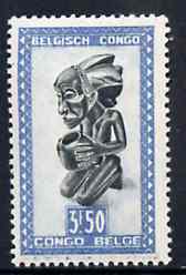 Belgian Congo 1947 Masks & Carvings 3f50 green & blue unmounted mint SG 285*, stamps on masks      artefacts