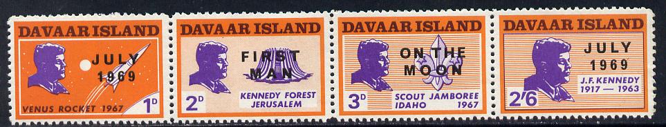 Davaar Island 1969 Kennedy set of 4 optd Moon Landing unmounted mint, stamps on kennedy, stamps on personalities, stamps on scouts, stamps on space