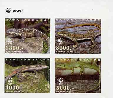 Karakalpakia Republic 1997 WWF - Reptiles imperf sheetlet containing complete set of 4 unmounted mint, stamps on wwf    reptiles     animals, stamps on  wwf , stamps on 