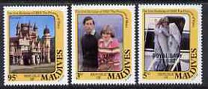 Maldive Islands 1982 Birth of Prince William opt on 21st Birthday set of 3, SG 978-90 (gutter pairs available pro rata), stamps on royalty, stamps on diana, stamps on charles, stamps on 