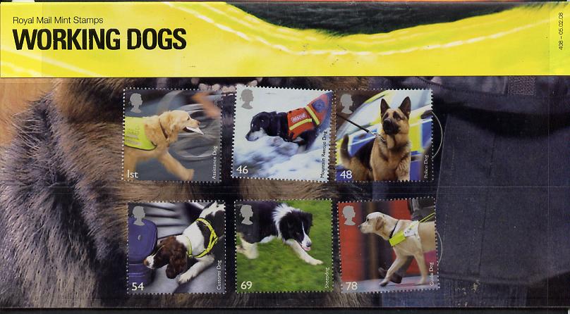 Great Britain 2008 Working Dogs perf set of 6 in official presentation pack SG 2806-11, stamps on dogs, stamps on blind, stamps on drugs, stamps on  gsd , stamps on 