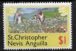 St Kitts-Nevis 1978 Picking Cotton $1 from Pictorial def set, SG 404 unmounted mint, stamps on cotton    textiles