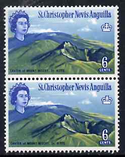St Kitts-Nevis 1963 Mt Misery Crater 6c unmounted mint with broken serif to N in pair with normal, SG 135var, stamps on volcanoes     mountains
