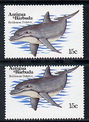 Antigua 1983 Whales15c (Dolphin) 3mm shift of horiz perfs plus normal unmounted mint, SG 788, stamps on animals, stamps on marine life, stamps on whales, stamps on varieties