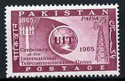 Pakistan 1965 ITU Centenary unmounted mint, SG 221*, stamps on communications, stamps on  itu , stamps on 