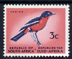 South Africa 1969 Gonolek Bird 3c (Redrawn with phosphor bands) unmounted mint, SG 287*, stamps on birds