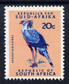 South Africa 1969 Secretary Bird 20c (Redrawn with phosphor bands) unmounted mint, SG 296*, stamps on birds