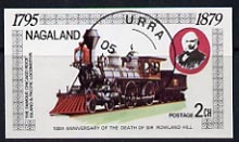Nagaland 1979 Rowland Hill (Chicago Rock Island & Pacific Loco) imperf souvenir sheet (2ch value) cto used, stamps on railways     rowland hill
