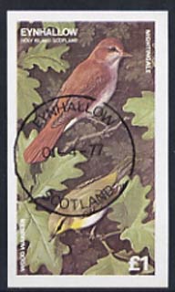 Eynhallow 1977 Wood Warbler imperf souvenir sheet (Â£1 value) cto used, stamps on birds    warbler