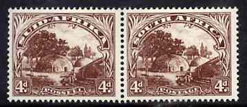 South Africa 1947 Native Kraal 4d (hyphenated) bi-lingual pair unmounted mint, SG 118, stamps on , stamps on  stamps on cultures, stamps on  stamps on  kg6 , stamps on  stamps on 