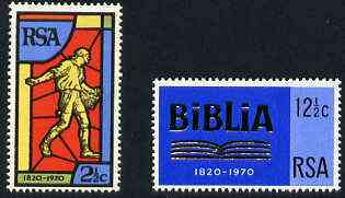 South Africa 1970 Bible Society set of 2 unmounted mint, SG 301-02*, stamps on religion, stamps on stained glass, stamps on 