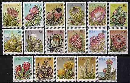 South Africa 1977-82 Succulents def set of 17 (1 of each value) unmounted mint SG 414-30, stamps on cacti, stamps on flowers