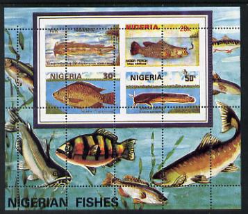 Nigeria 1991 Fishes m/sheet with spectacular misplaced perfs error (vert & horiz perfs misplaced through centre of stamps) unmounted mint, stamps on fish     marine-life    varieties