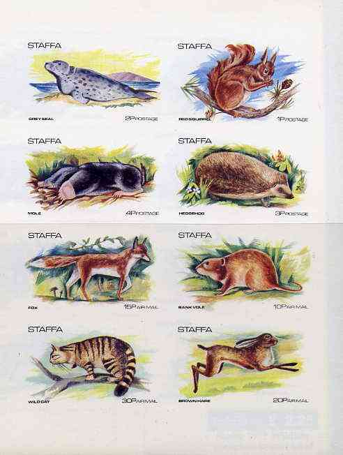 Staffa 1973 Wildlife complete imperf set of 8 values unmounted mint, stamps on animals    seal    squirrel     mole      hedgehogs      fox      vole      wildcat     hare     dogs, stamps on  fox , stamps on foxes, stamps on 
