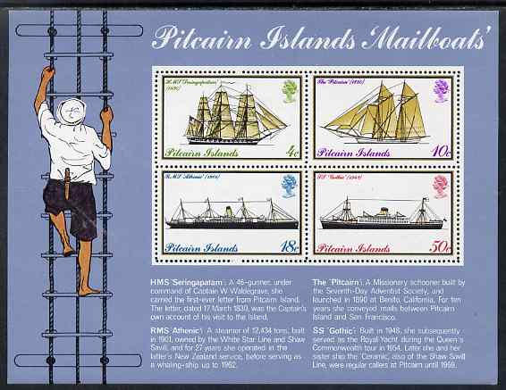 Pitcairn Islands 1975 Mailboats perf m/sheet unmounted mint SG MS 161, stamps on ships, stamps on postal, stamps on mailboats