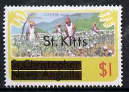 St Kitts 1980 Cotton Picking $1 from optd def set, SG 39A unmounted mint, stamps on cotton    textiles