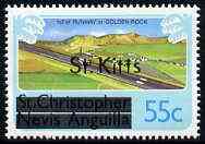 St Kitts 1980 New Runway for Golden Rock Airport 55c from opt'd def set unmounted mint, SG 38A*, stamps on , stamps on  stamps on aviation      airports