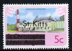 St Kitts 1980 Radio & TV Station 5c from opt'd def set, SG 29A unmounted mint*, stamps on radio   communications, stamps on  tv , stamps on 