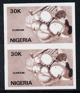 Nigeria 1989 Musical Instruments (dundun) 30k in unmounted mint  IMPERF pair (unlisted by SG and very scarce thus), stamps on music, stamps on musical instruments