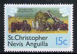 St Kitts-Nevis 1978 Sugar Cane Harvesting 15c from Pictorial def set, SG 397 unmounted mint, stamps on sugar    agriculture    tractor
