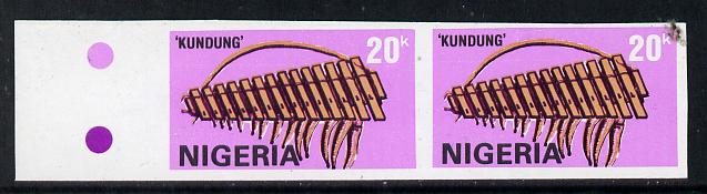 Nigeria 1989 Musical Instruments (Kundung) 20k in unmounted mint IMPERF pair (unlisted by SG and very scarce thus), stamps on music, stamps on musical instruments