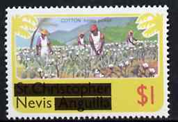 Nevis 1980 Cotton Picking $1 from opt'd def set, SG 47 unmounted mint*, stamps on cotton    textiles
