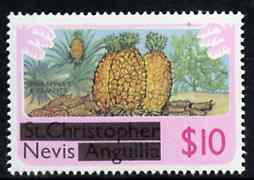 Nevis 1980 Pineaples & Peanuts $10 from optd def set unmounted mint, SG 49*, stamps on pineapples       peanuts     fruit    food    nuts