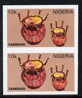 Nigeria 1989 Musical Instruments (Tambari) 10k in unmounted mint  IMPERF pair (unlisted by SG and very scarce thus), stamps on music, stamps on musical instruments